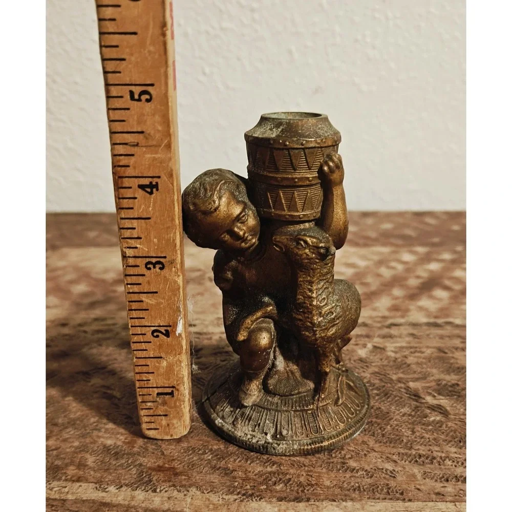 ANTIQUE ART NOUVEAU‎ OIL LAMP Base  BRONZE FIGURAL Child WITH SHEEP BUST
